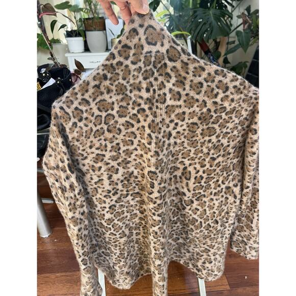 Magaschoni 100% Cashmere Open Front Cardigan Sz M Pockets Leopard Print - Picture 3 of 10